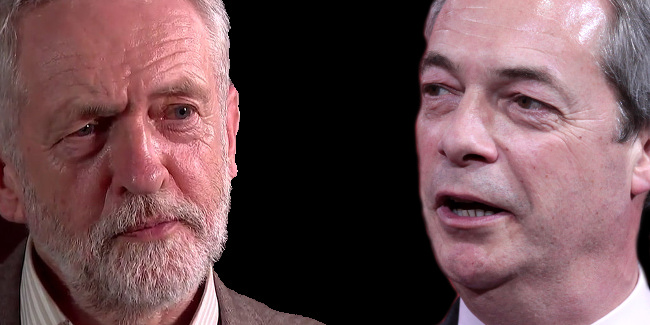Nigel Farage and Jeremy Corbyn, via Gage Skidmore and Global Justice Now