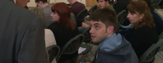 Tory Mike Watkinson at Corbyn rally Nuneaton, September 2015 by Channel 4
