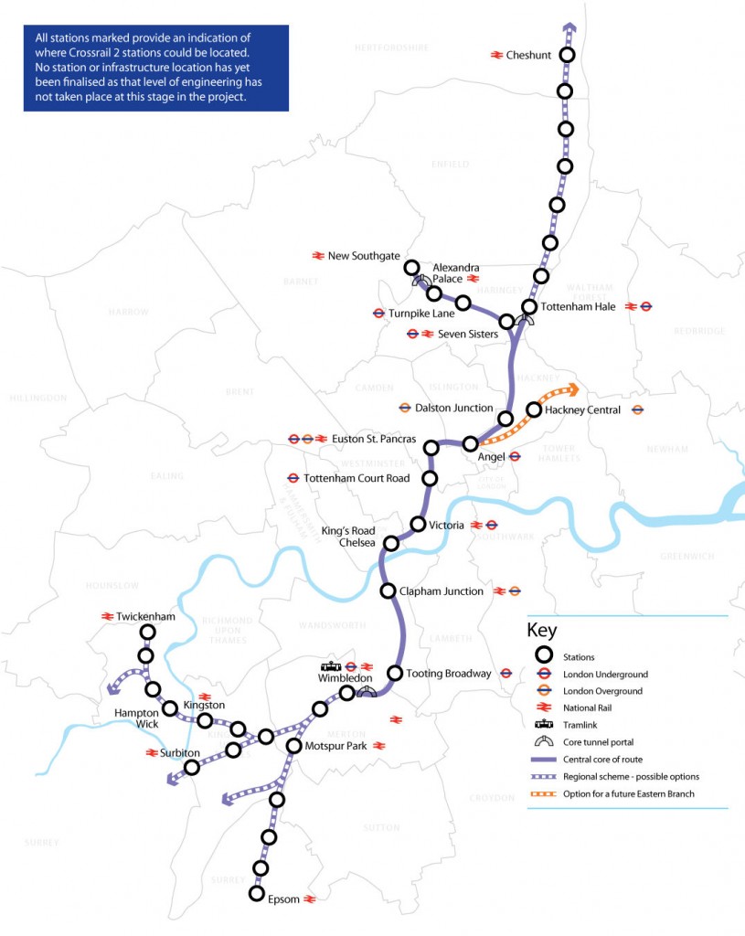 Crossrail 2 Route, via Mayor of London, Network Rail and TfL