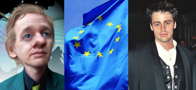RD E33, Julian Assange, EU Flag, Matt LeBlanc