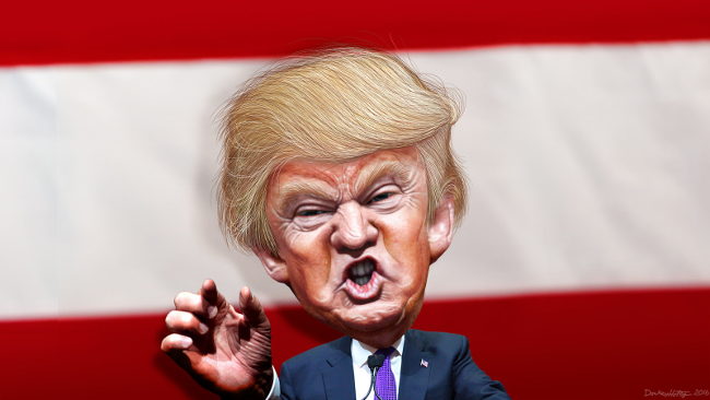 Donald Trump caricature for presidency longevity forecast